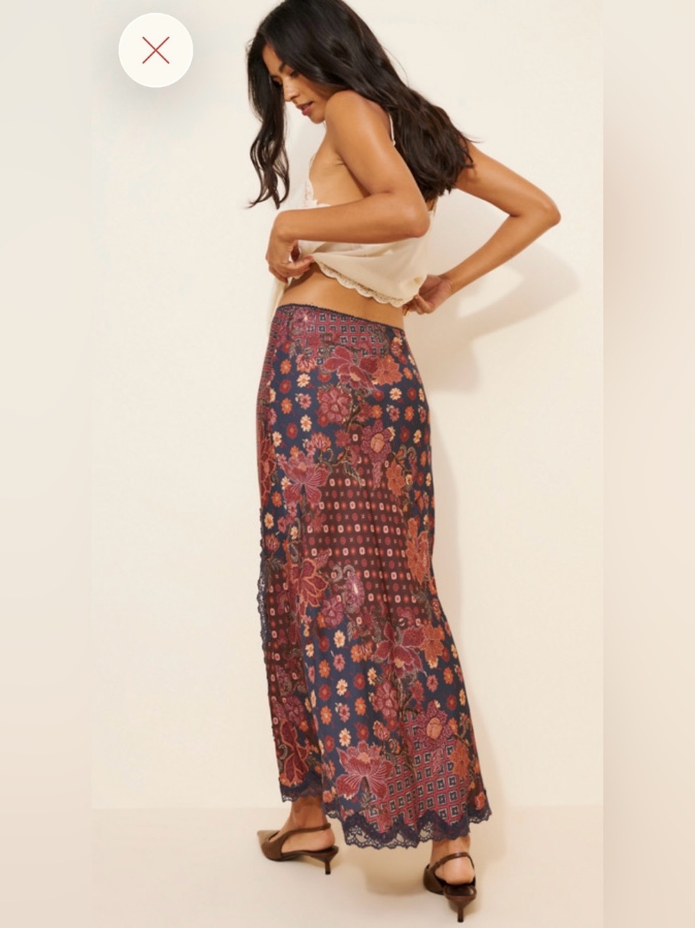Spell Navy Floral Patchwork Maxi Skirt with Lace Trim - Picture 2 of 9